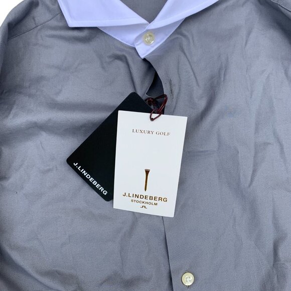 BRAND New J. Lindeberg Dress Shirt Size 38 Gray Poplin - Picture 4 of 6